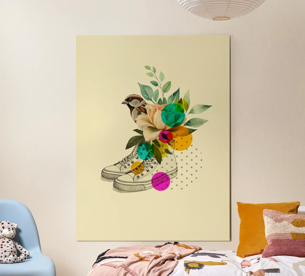 Floral Steps: Nature in Sneakers poster con telaio in legno da Indigo Rain