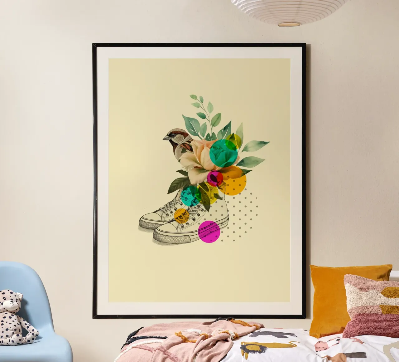 Floral Steps: Nature in Sneakers poster con telaio in legno da Indigo Rain