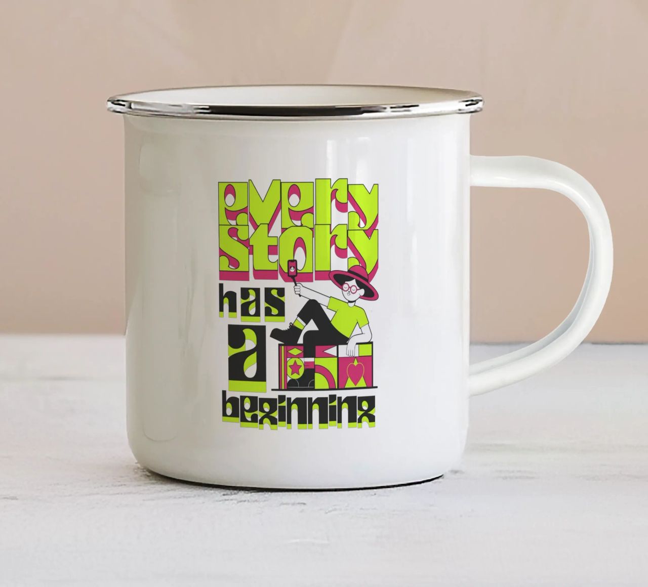 Every story has a beginning tazza in smalto da artelevenstudio