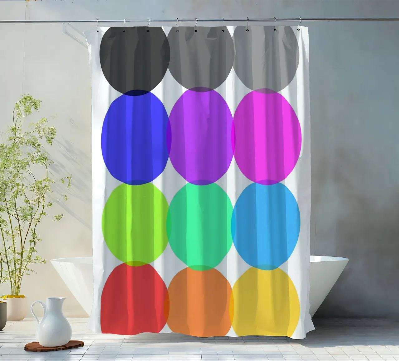 Colorful Abstract Overlapping Circles Minimalist Art shower curtain by NorwesClub