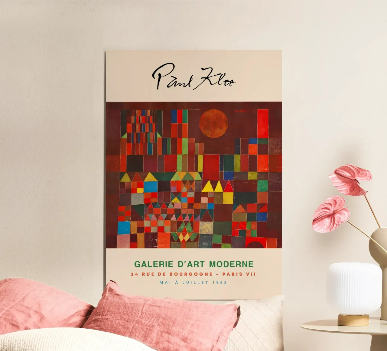 Paul Klee Kasteel en zon Abstract Geometrisch Vintage Print poster met houten frame van NorwesClub