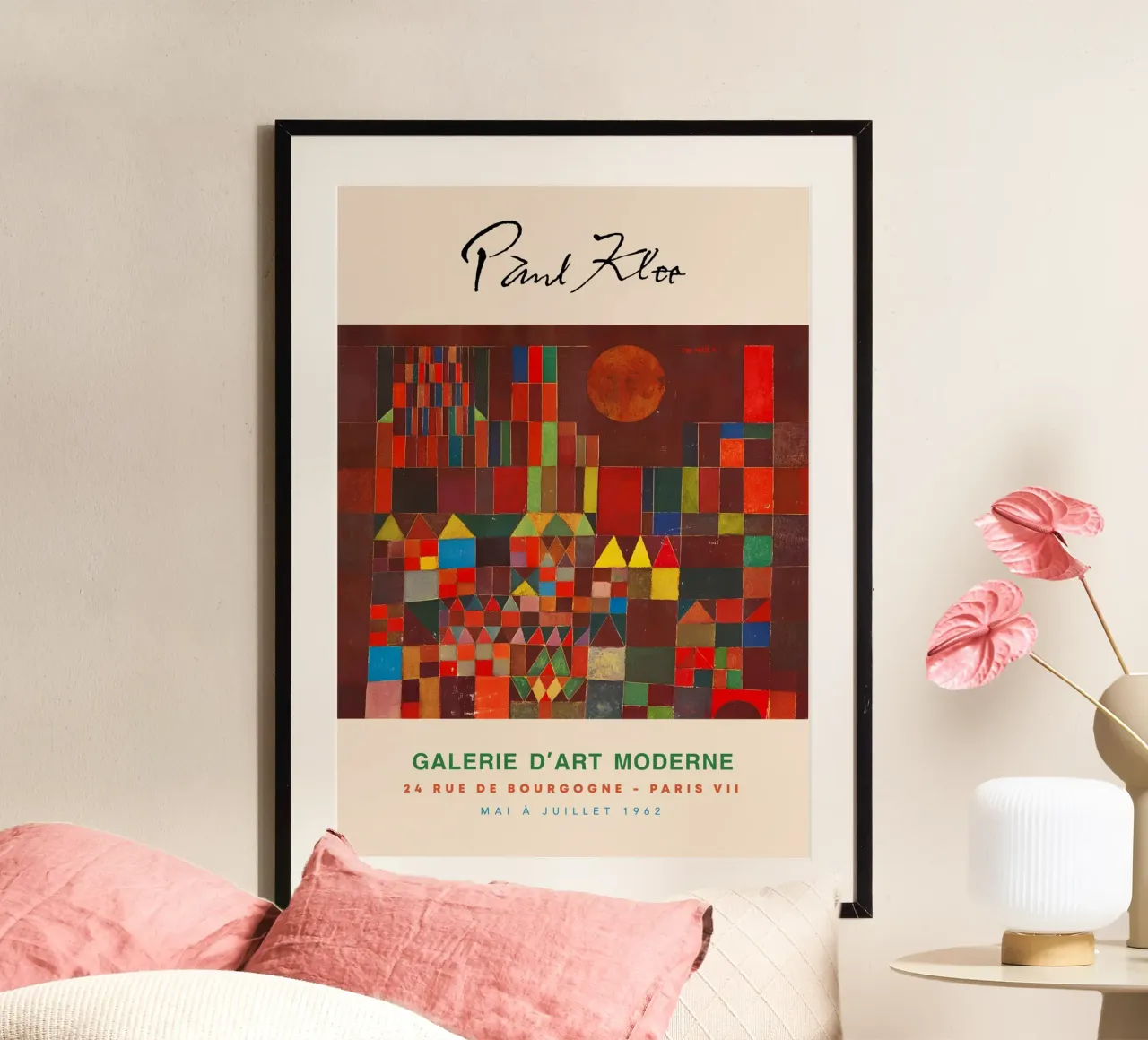 Paul Klee Kasteel en zon Abstract Geometrisch Vintage Print poster met houten frame van NorwesClub