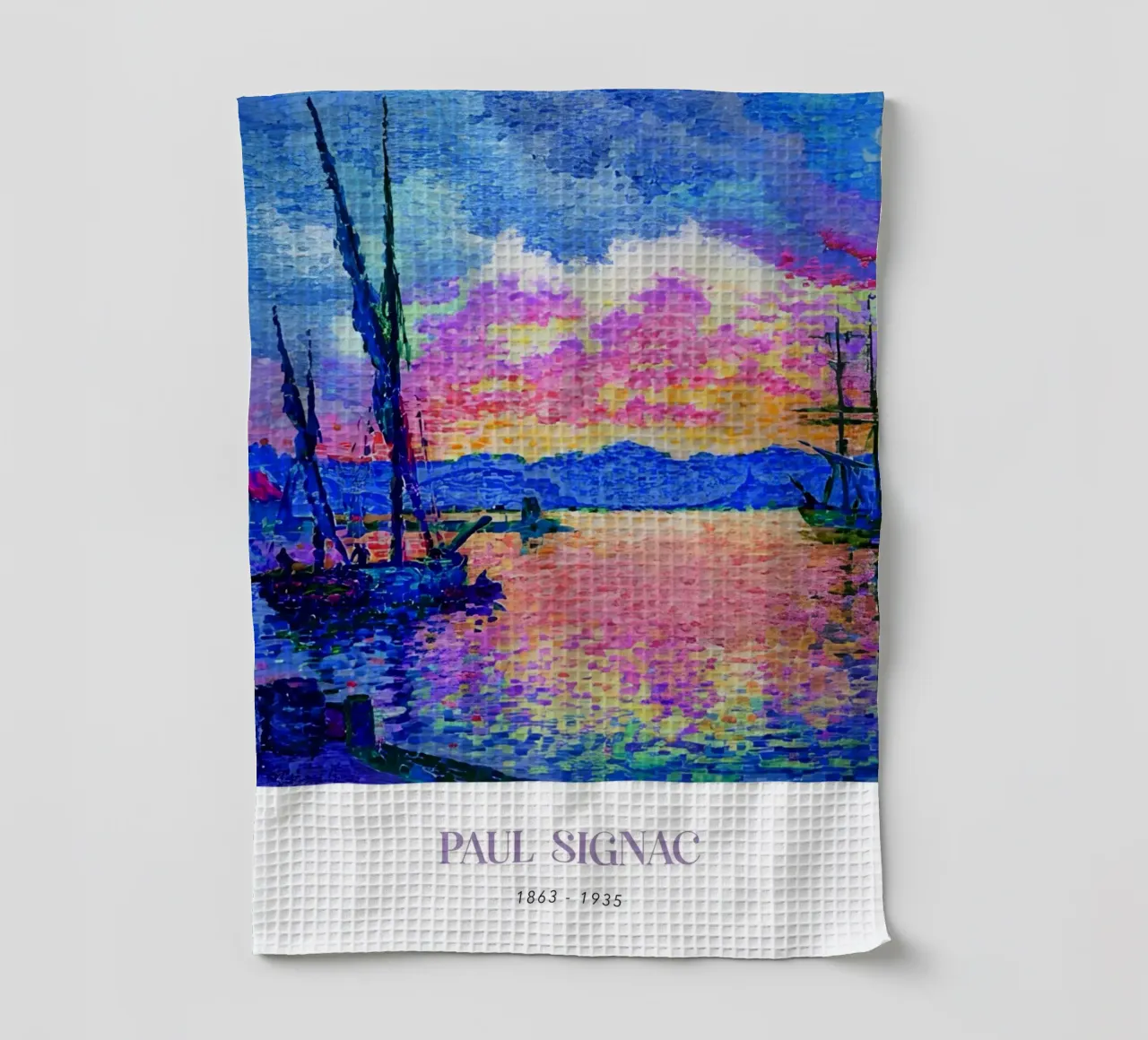 Paul Signac Le Port Sunset Pointillism Vintage Harbor Art tea towel by NorwesClub