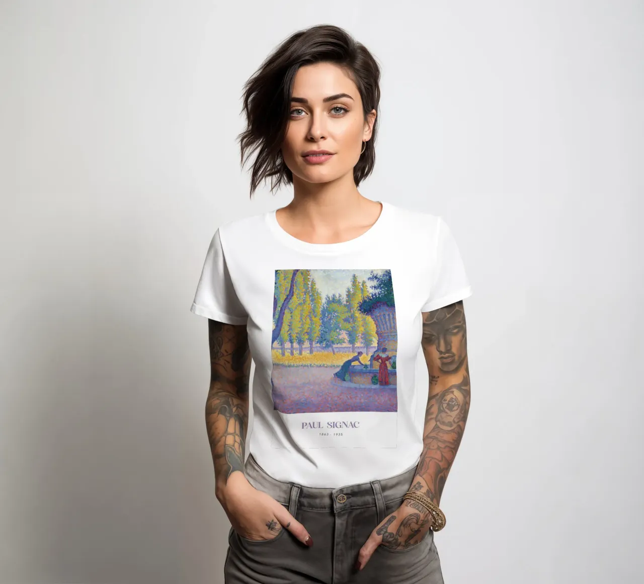 Paul Signac Fontaine des Lices Pointillism Saint-Tropez women's fitted t-shirt by NorwesClub