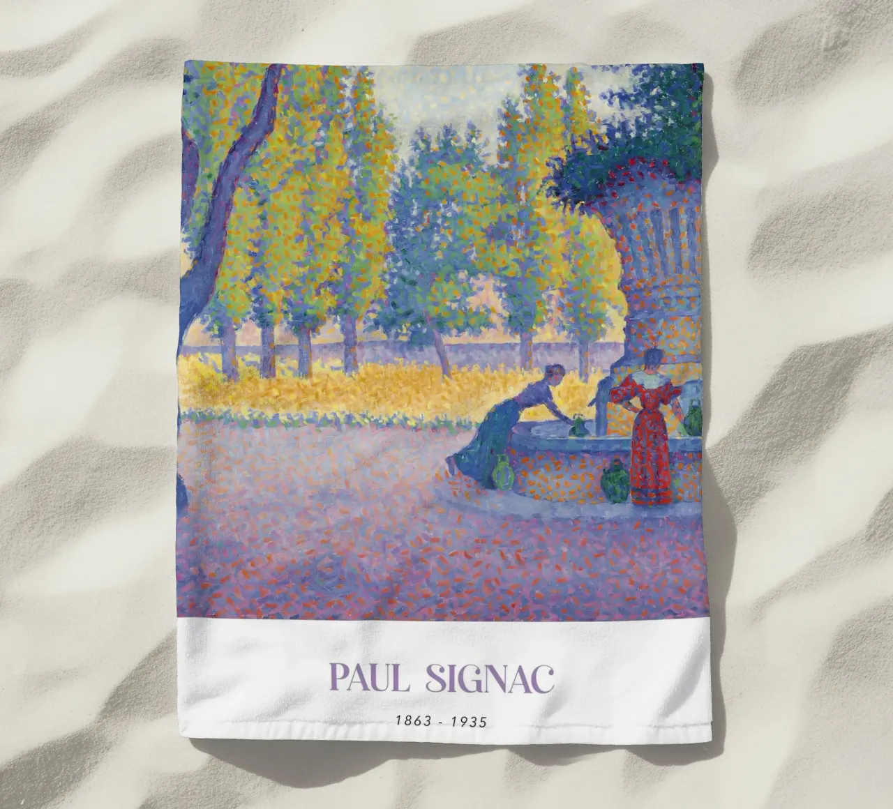 Paul Signac Fontaine des Lices Pointillism Saint-Tropez beach towel by NorwesClub