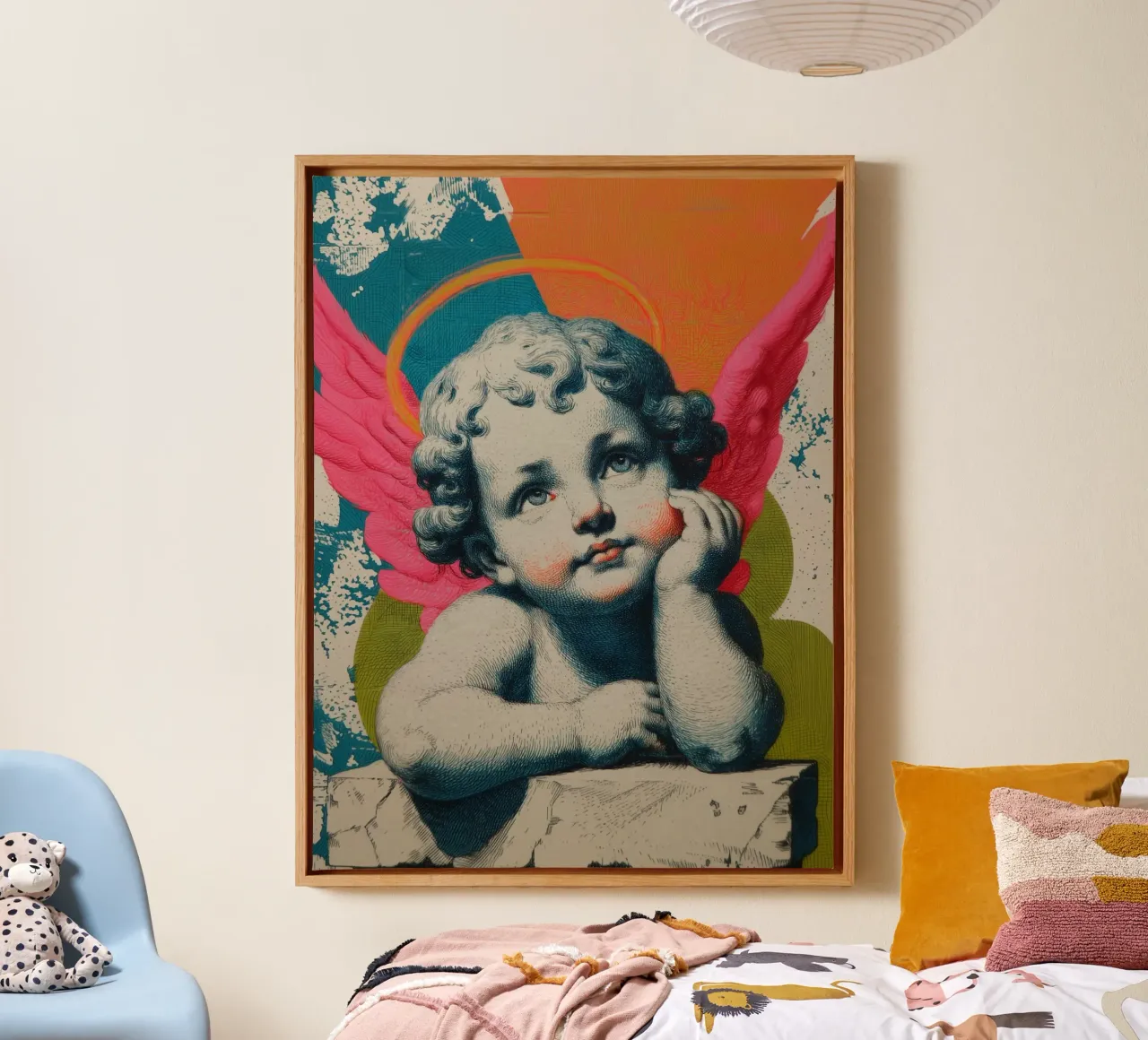 Il sogno di un angelo colorato tela con Cornice a cassetta da Carinaprint