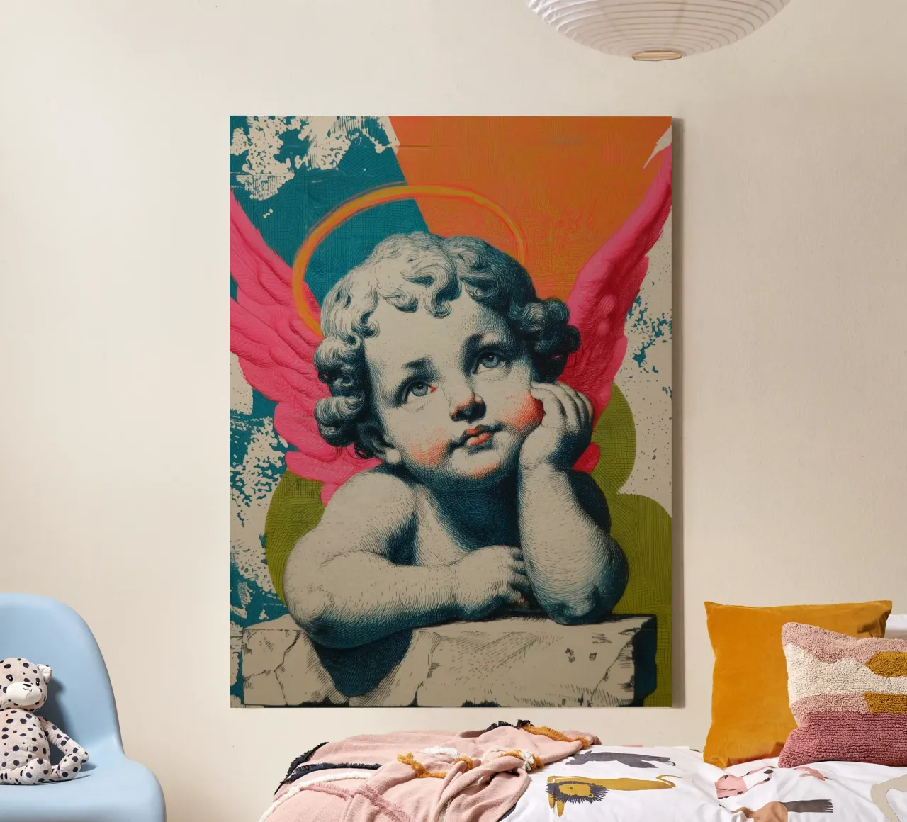 Il sogno di un angelo colorato tela con Cornice a cassetta da Carinaprint