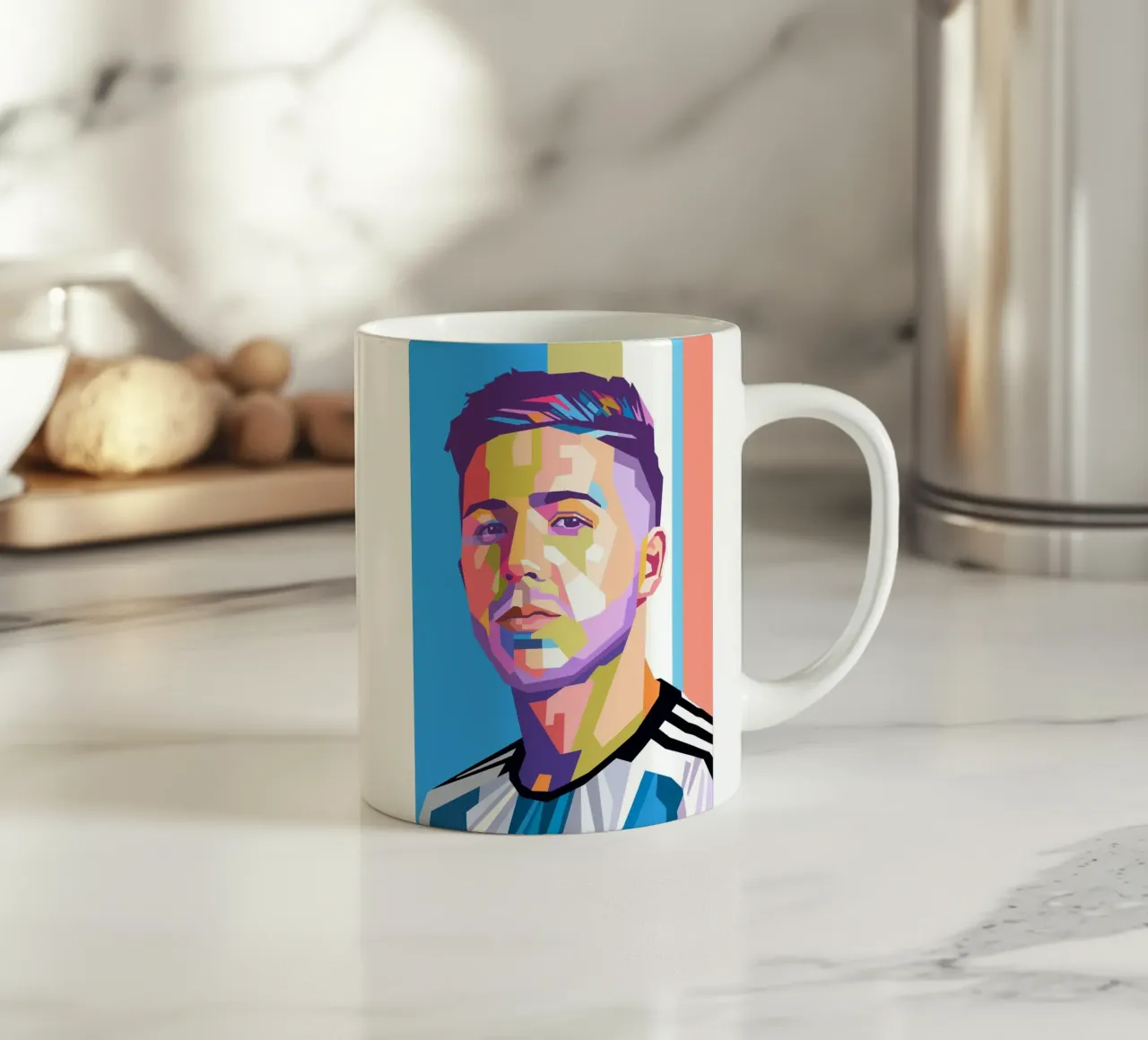 Enzo Fernandez ritratto pop art tazza in ceramica da Hantamrata