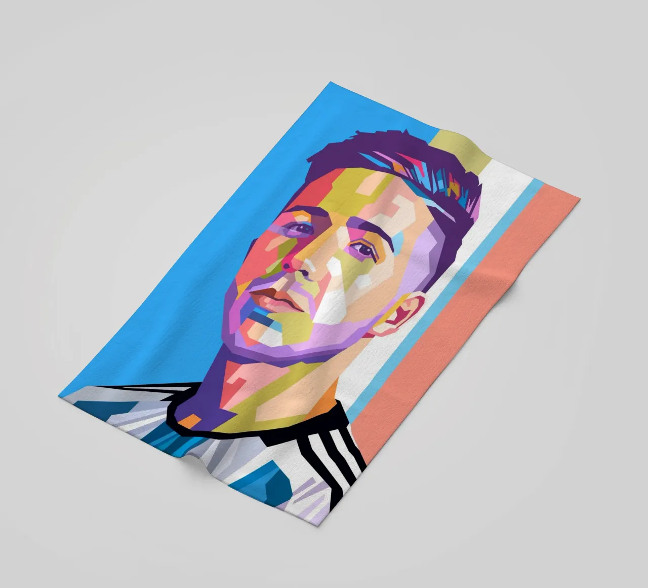 Enzo Fernandez ritratto pop art telo mare da Hantamrata