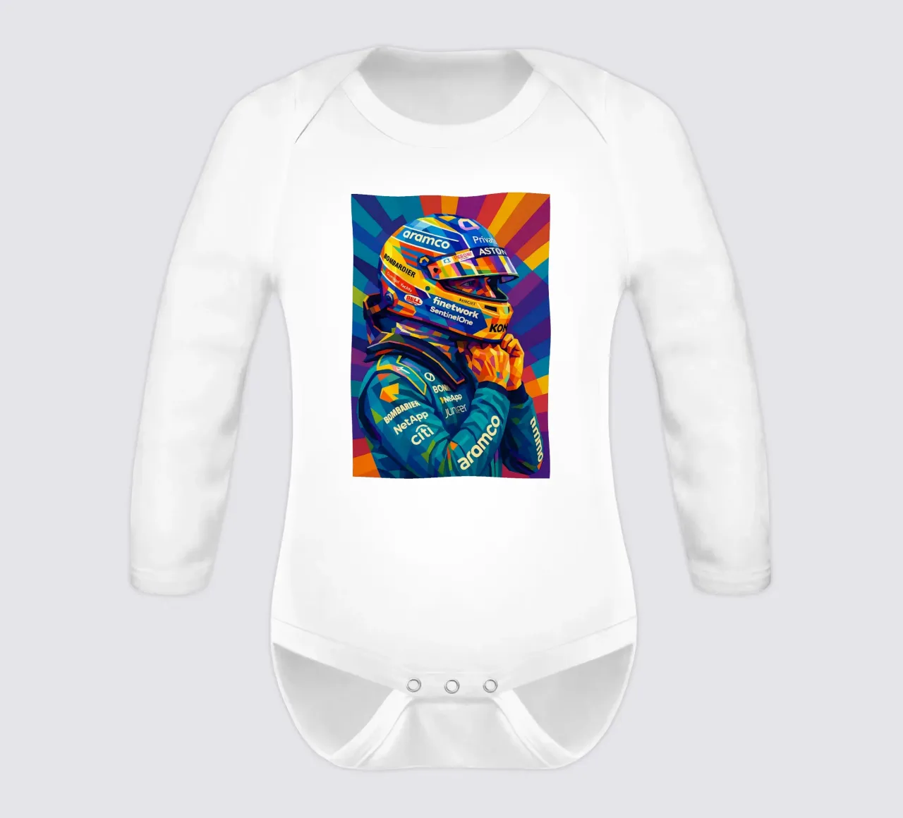 Fernando Alonso Aston Martin long-sleeve baby romper by HopeStudio