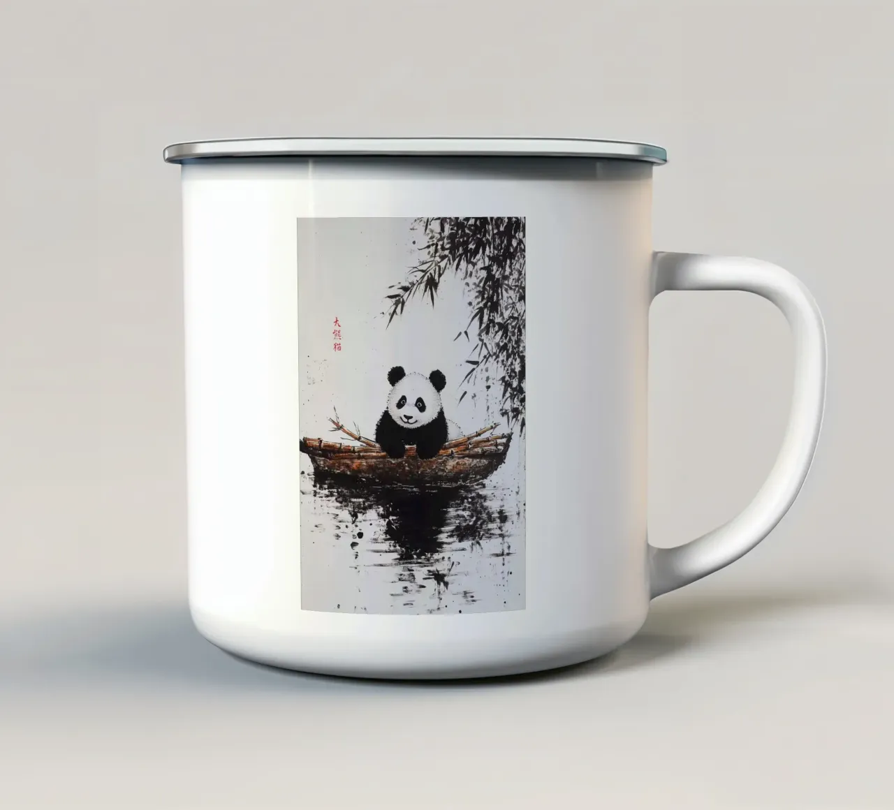 panda boot bamboe water emaille mok van James Isaac Jackson