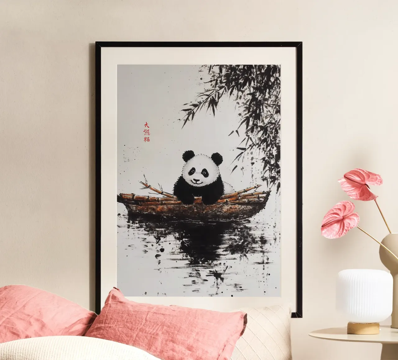 panda barca bambù acqua poster da James Isaac Jackson