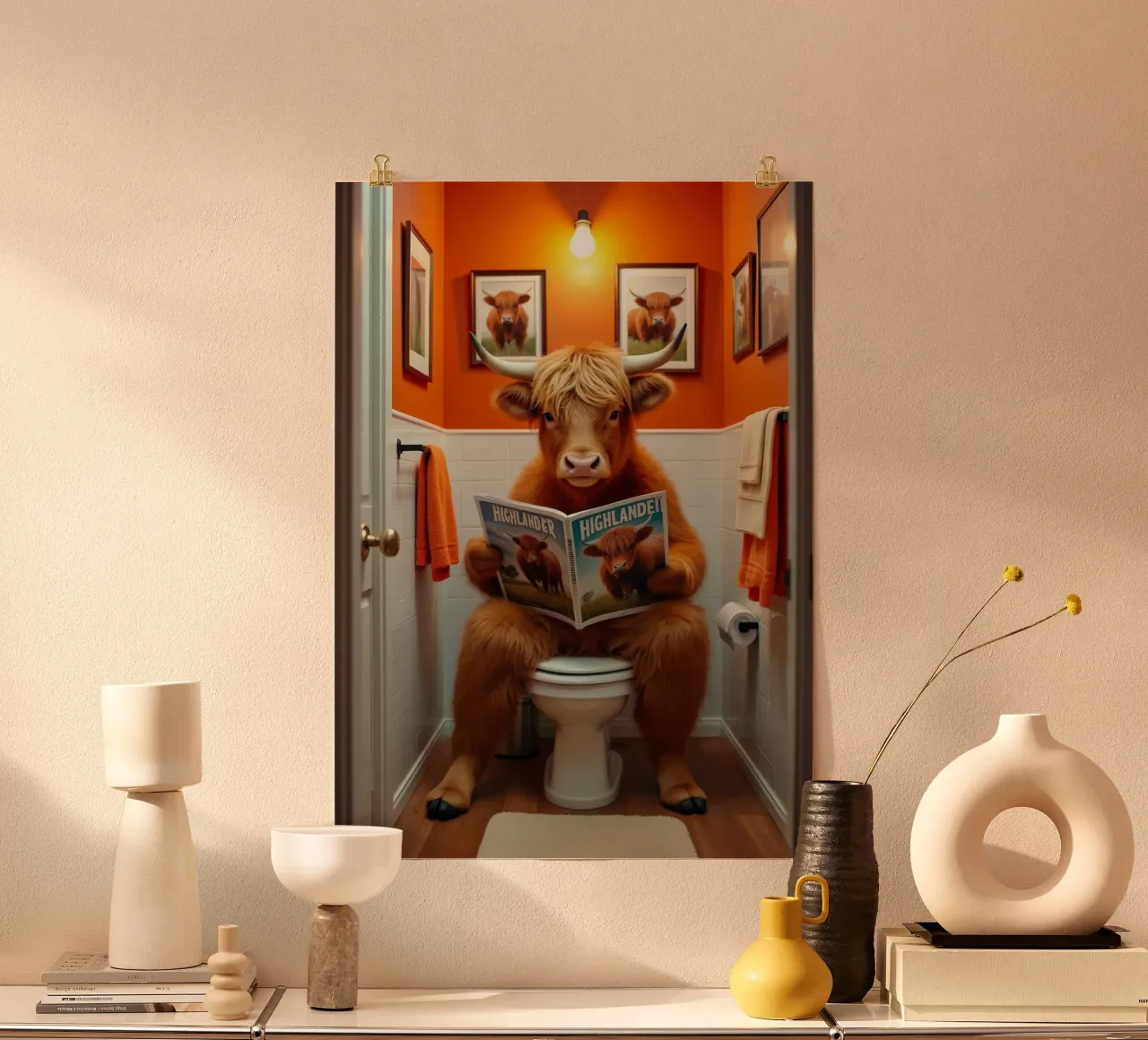 lettura del bagno della mucca poster con telaio in plastica da James Isaac Jackson