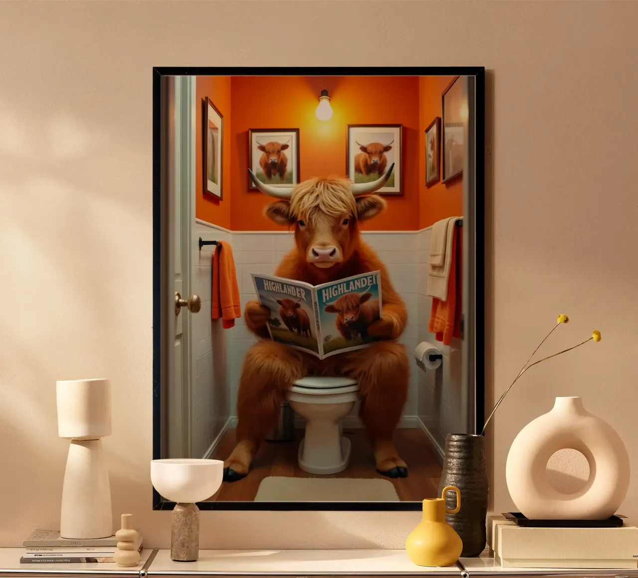 lettura del bagno della mucca poster con telaio in plastica da James Isaac Jackson