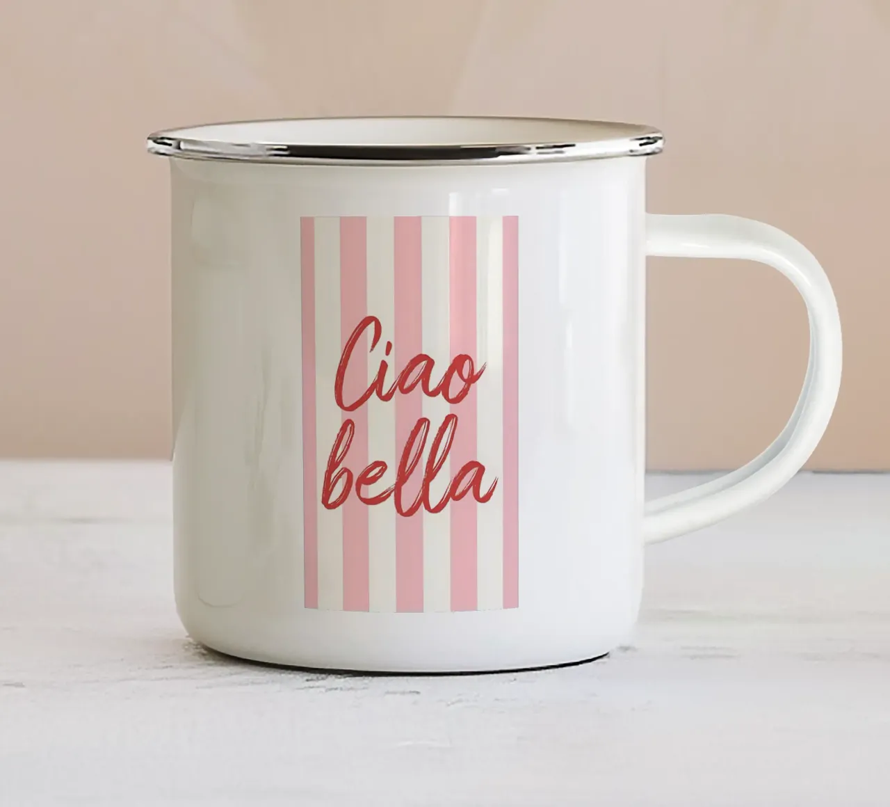 Hello Bella imprimé à rayures mug en émail de DolceVita