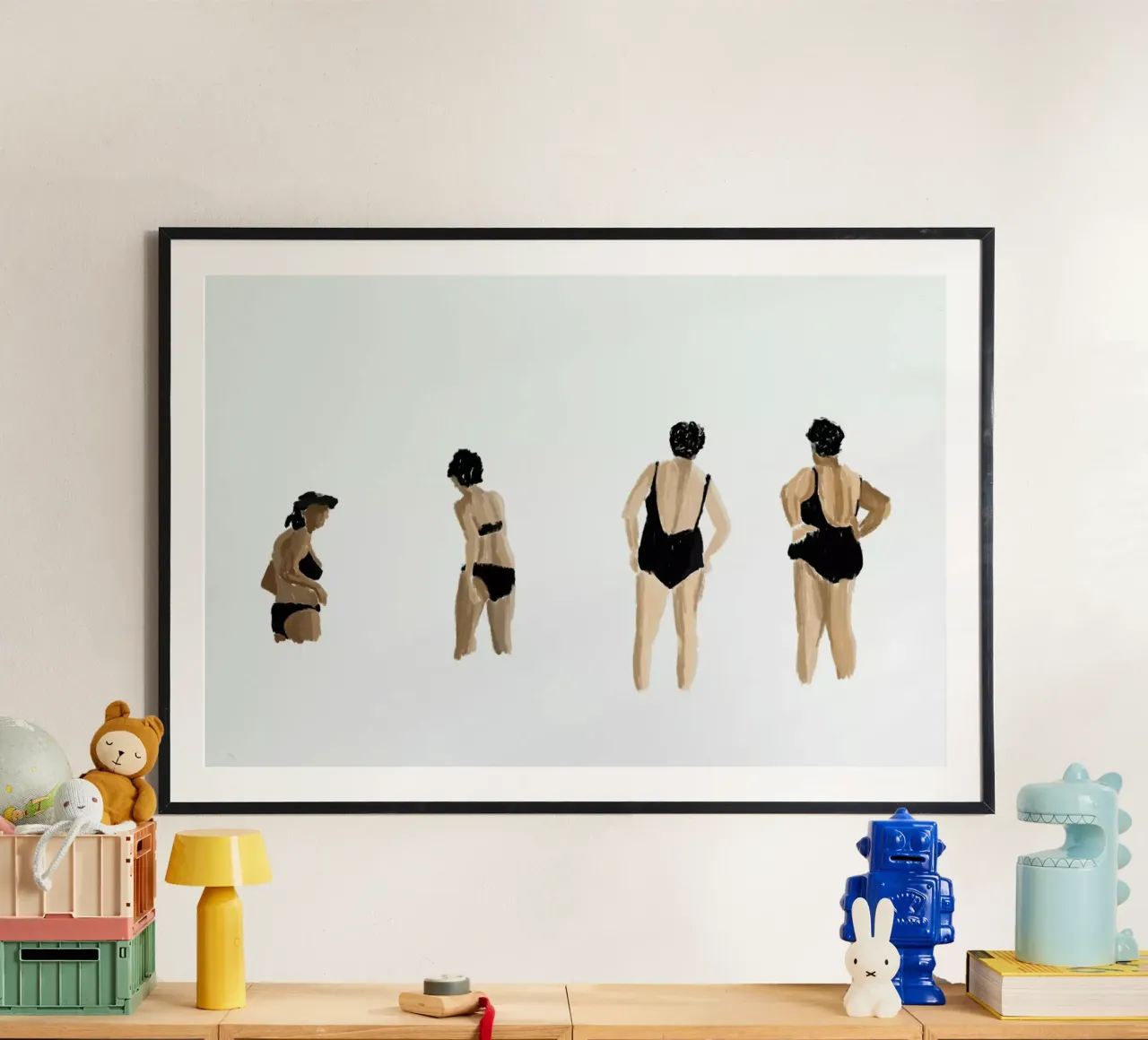 Mid Afternoon Swim Club Ladies Horizontal poster con telaio in legno da Maria Kritzas