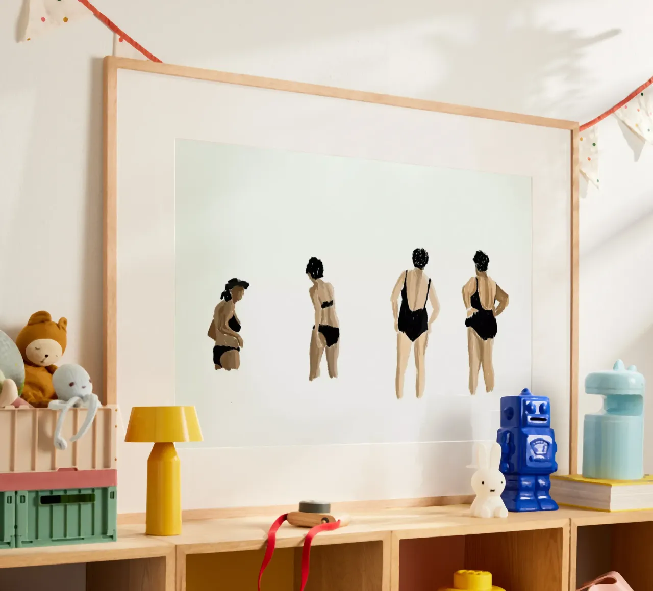 Mid Afternoon Swim Club Ladies Horizontal poster con telaio in legno da Maria Kritzas