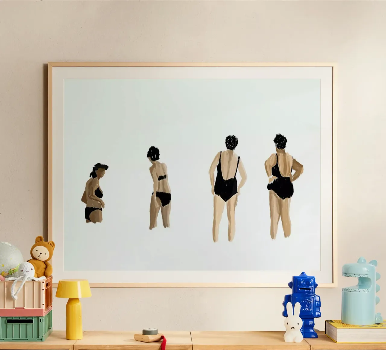 Mid Afternoon Swim Club Ladies Horizontal poster con telaio in legno da Maria Kritzas