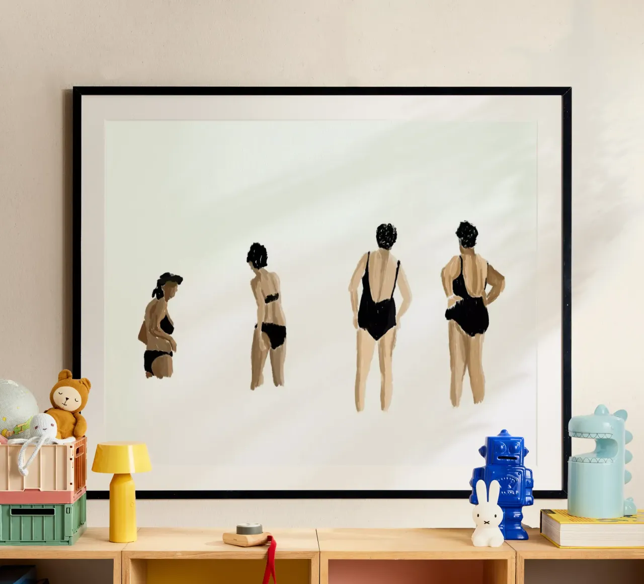 Mid Afternoon Swim Club Ladies Horizontal poster con telaio in legno da Maria Kritzas