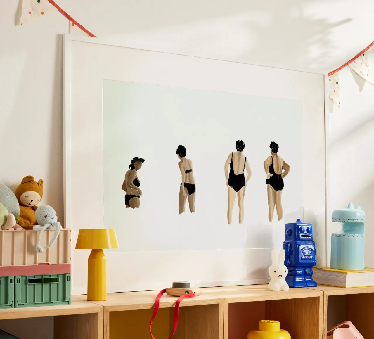Mid Afternoon Swim Club Ladies Horizontal poster con telaio in legno da Maria Kritzas