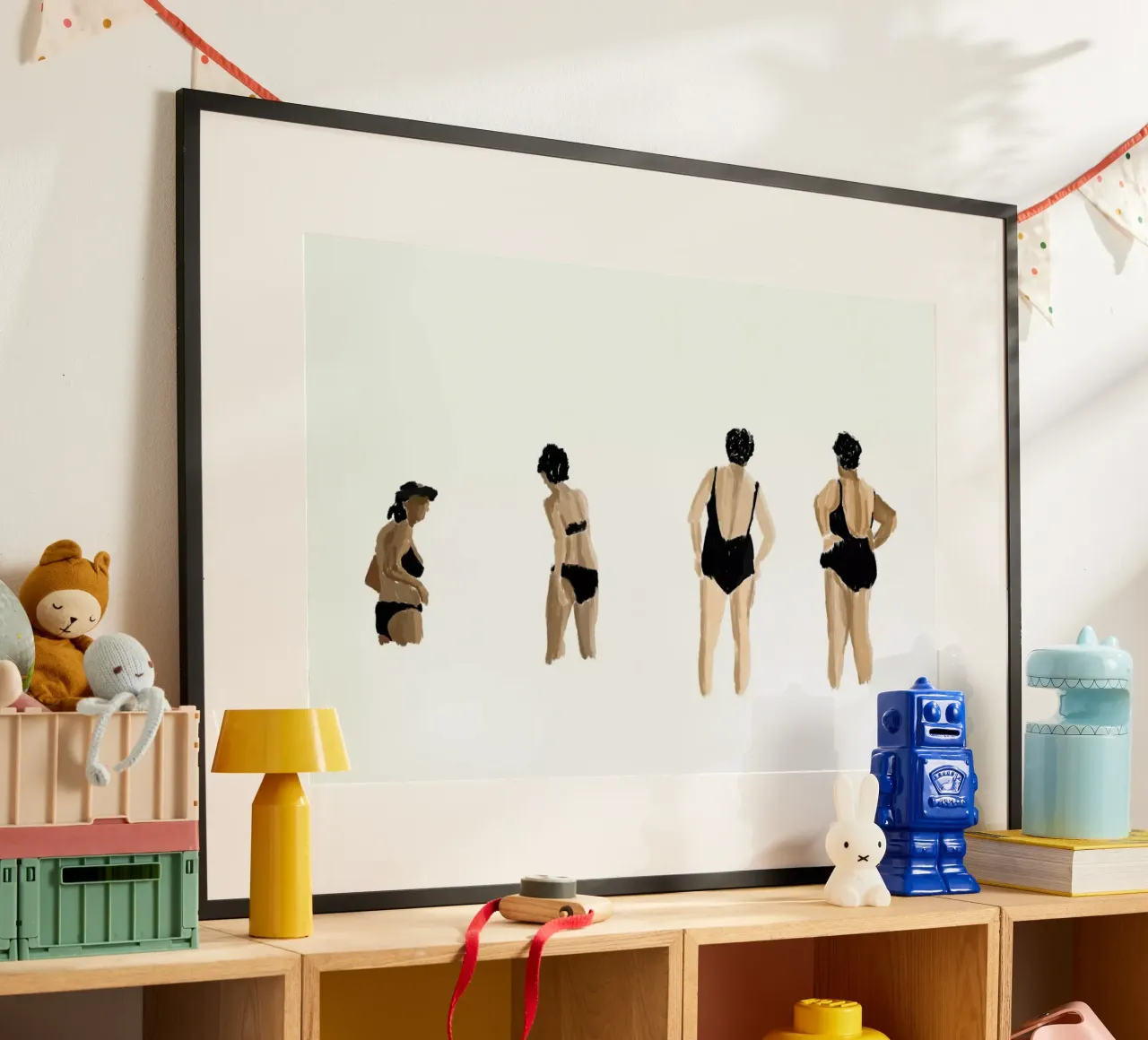 Mid Afternoon Swim Club Ladies Horizontal poster con telaio in legno da Maria Kritzas