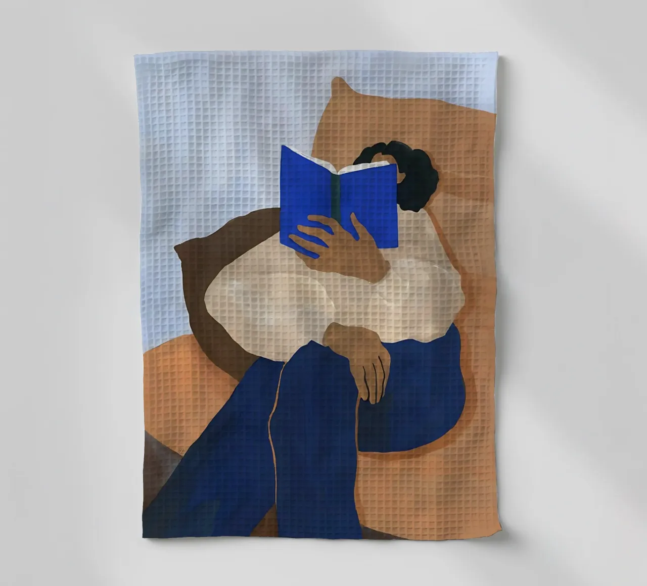 Abstracte vrouw die boek leest, boekachtig, moderne kunst theedoek van Boheme