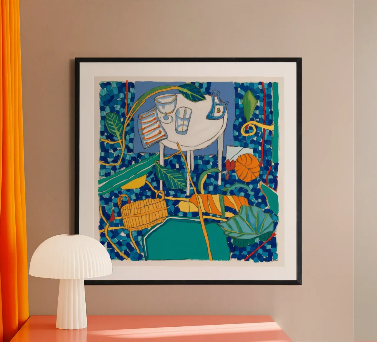Festa vibrante sulla spiaggia poster con telaio in legno da Beach Palette