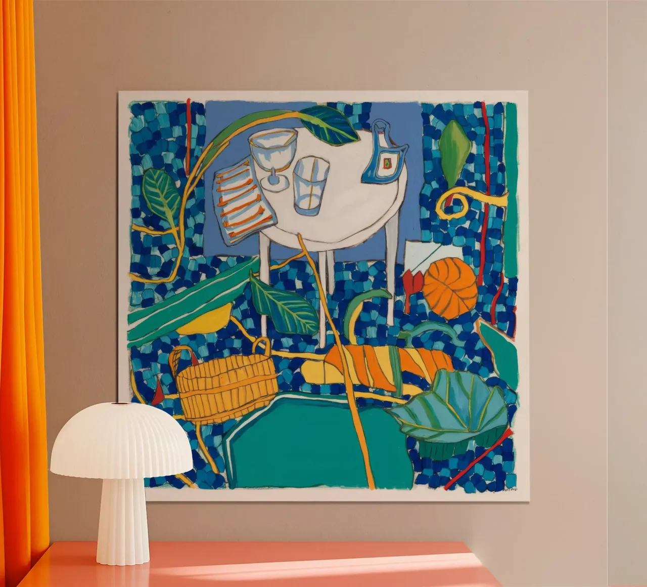 Festa vibrante sulla spiaggia poster con telaio in legno da Beach Palette