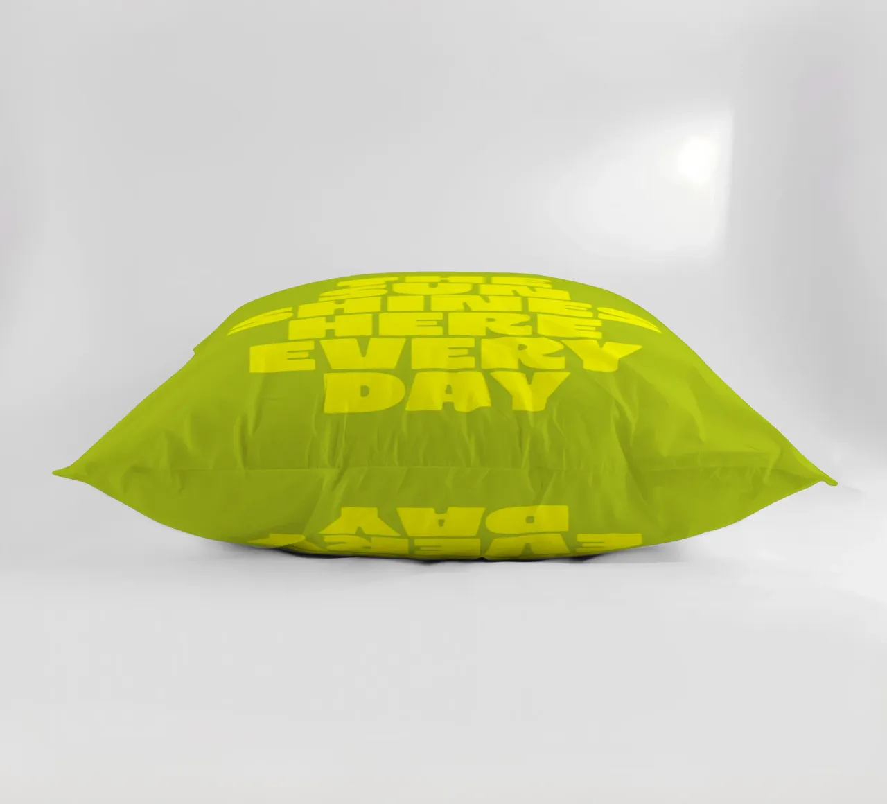 The Sun Shines Here Every Day Typography Print Yellow Green decorative cushion by THE MOTIVATED TYPE