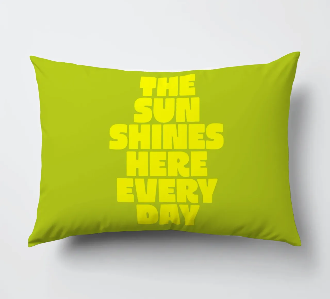 The Sun Shines Here Every Day Typography Print Yellow Green decorative cushion by THE MOTIVATED TYPE