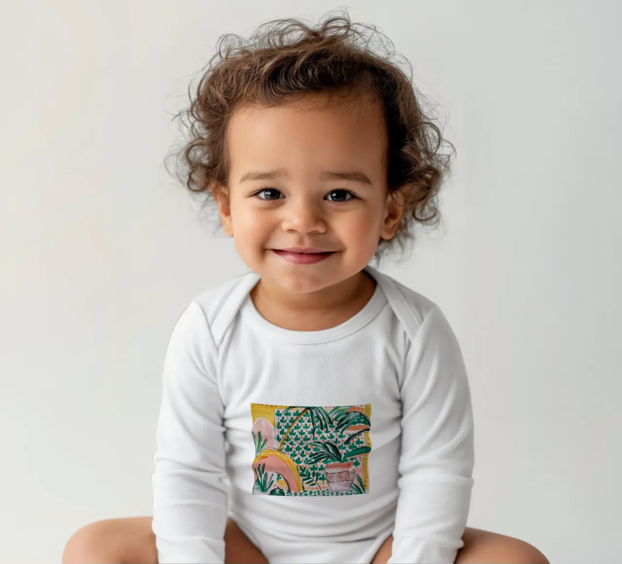 Palm Tree Elegance long-sleeve baby romper by Beach Palette