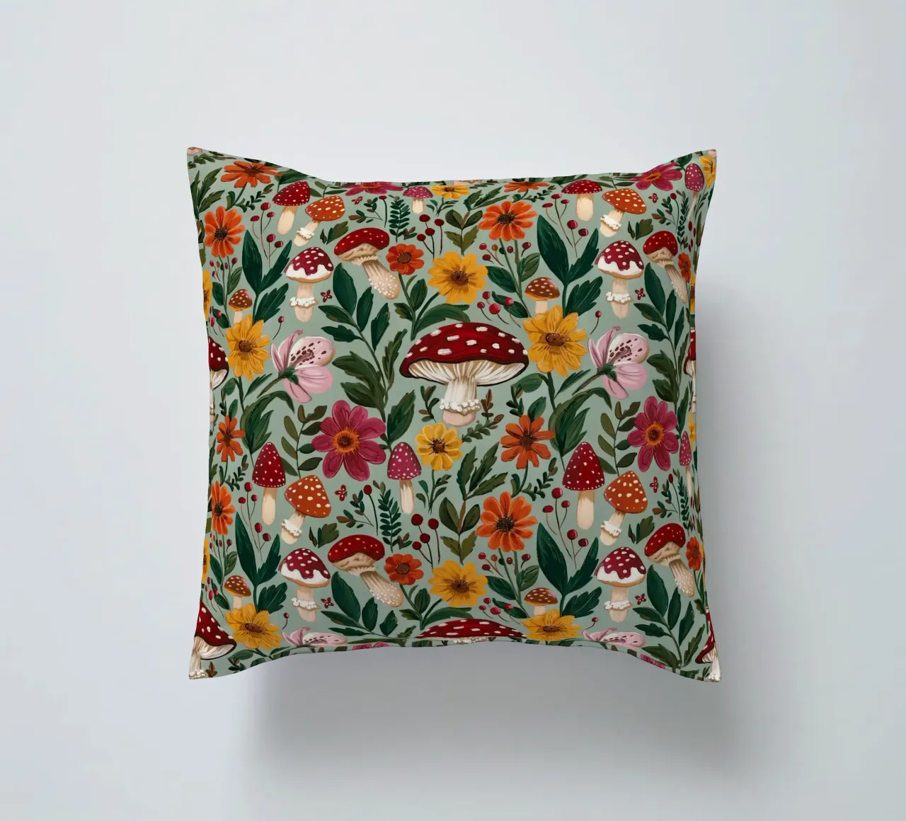 Flowers and Mushrooms cuscino da Sunflower Soul Studio
