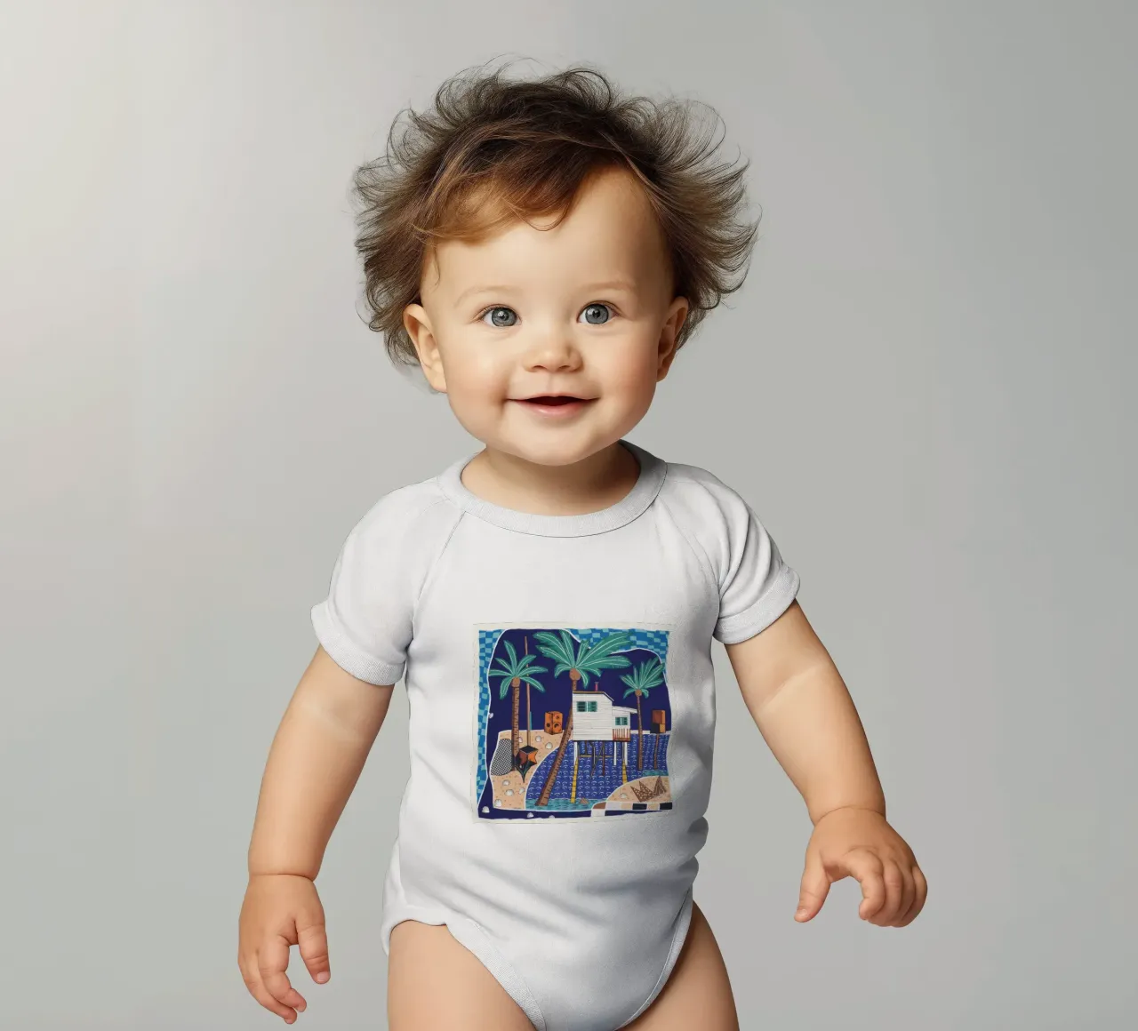 Oasi geometrica tropicale body neonato maniche corte da Beach Palette