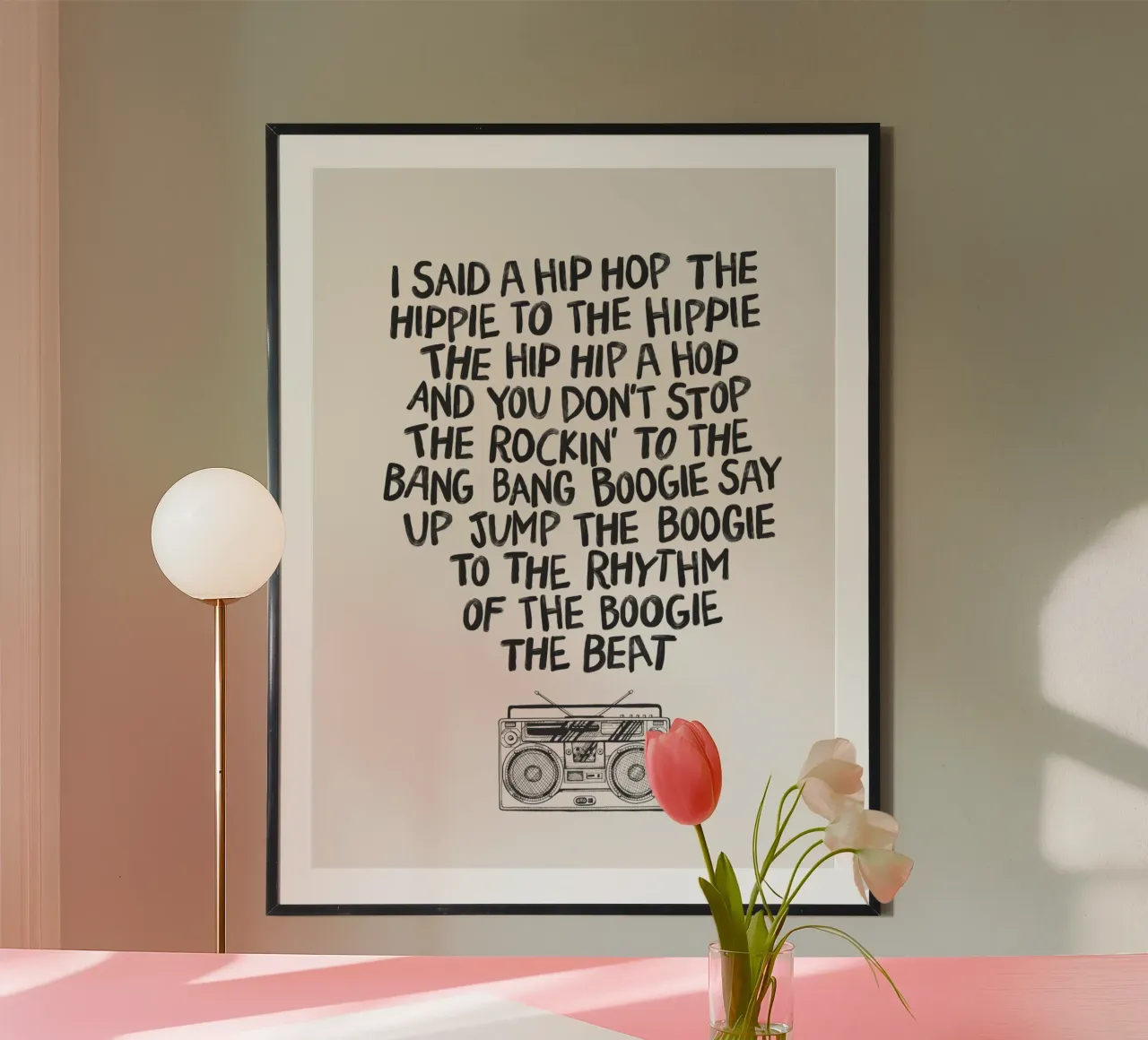 Iconische Hip Hop Songteksten Typografie Print Geïllustreerde Boombox hahnemühle van THE MOTIVATED TYPE