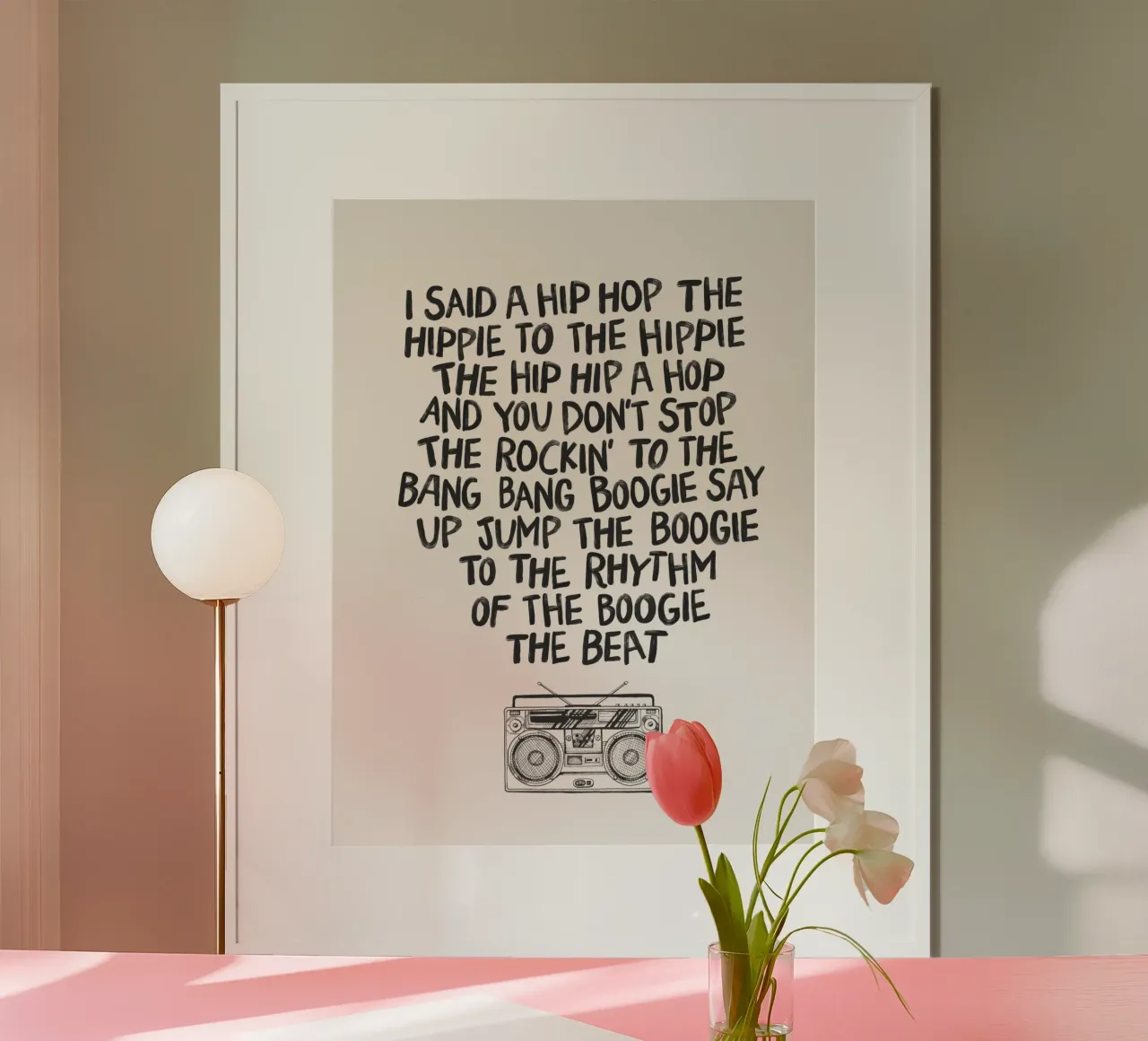 Iconische Hip Hop Songteksten Typografie Print Geïllustreerde Boombox hahnemühle van THE MOTIVATED TYPE