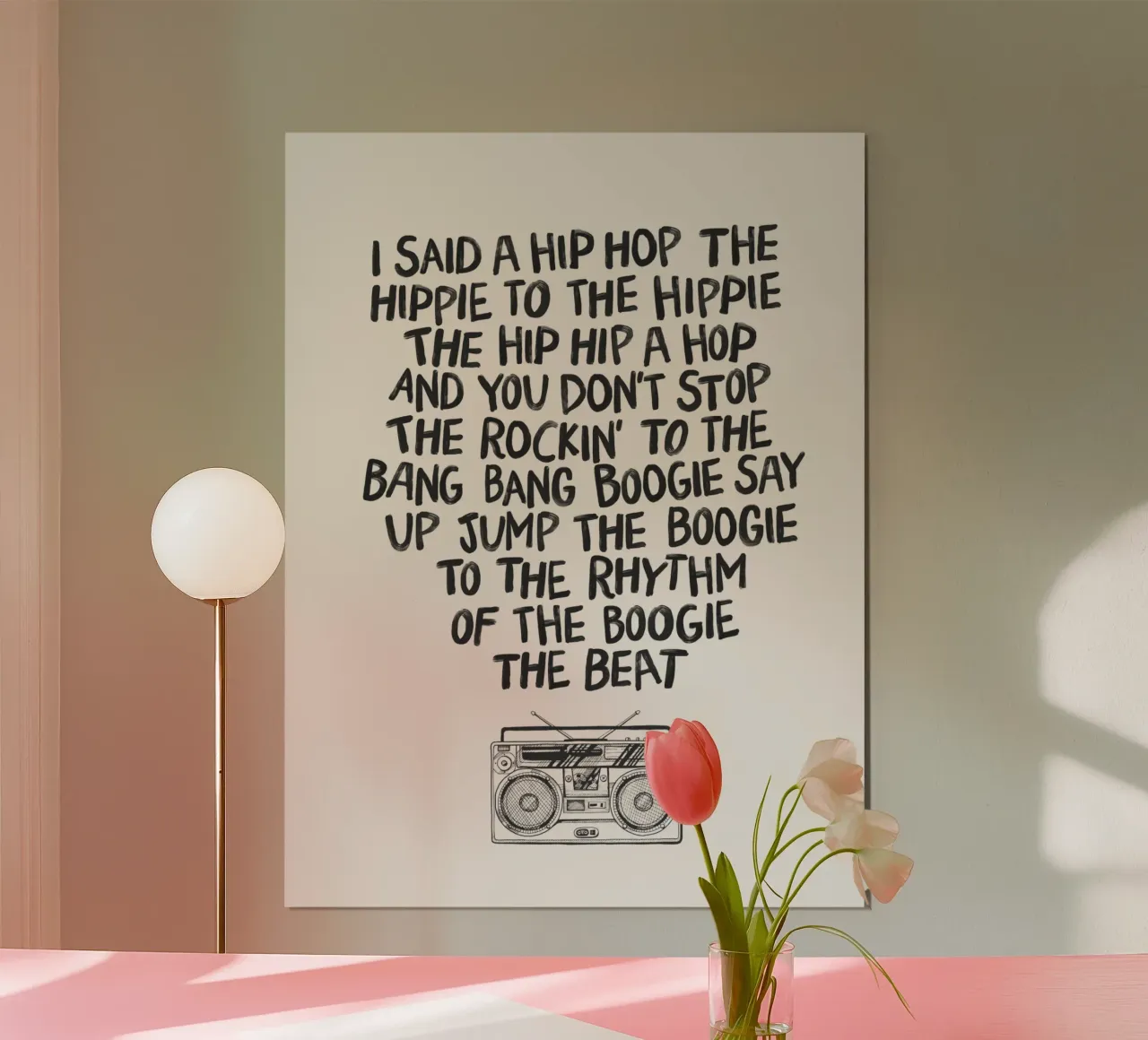 Iconische Hip Hop Songteksten Typografie Print Geïllustreerde Boombox hahnemühle van THE MOTIVATED TYPE