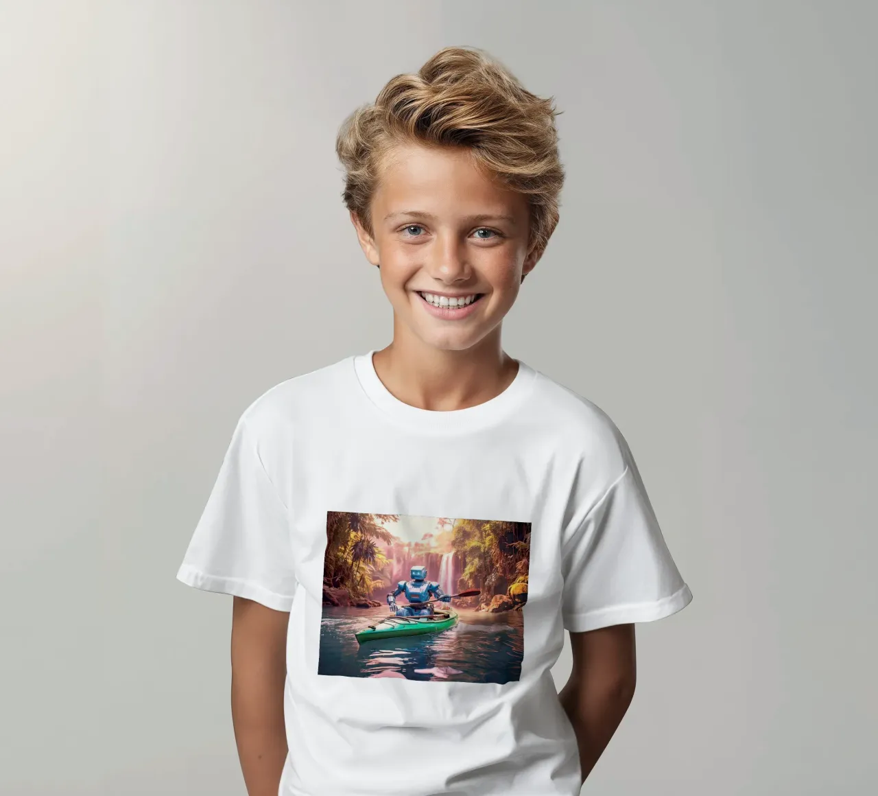 ROBOT EN CANOE. Rose t-shirt bambini da Thierry vobmann photography