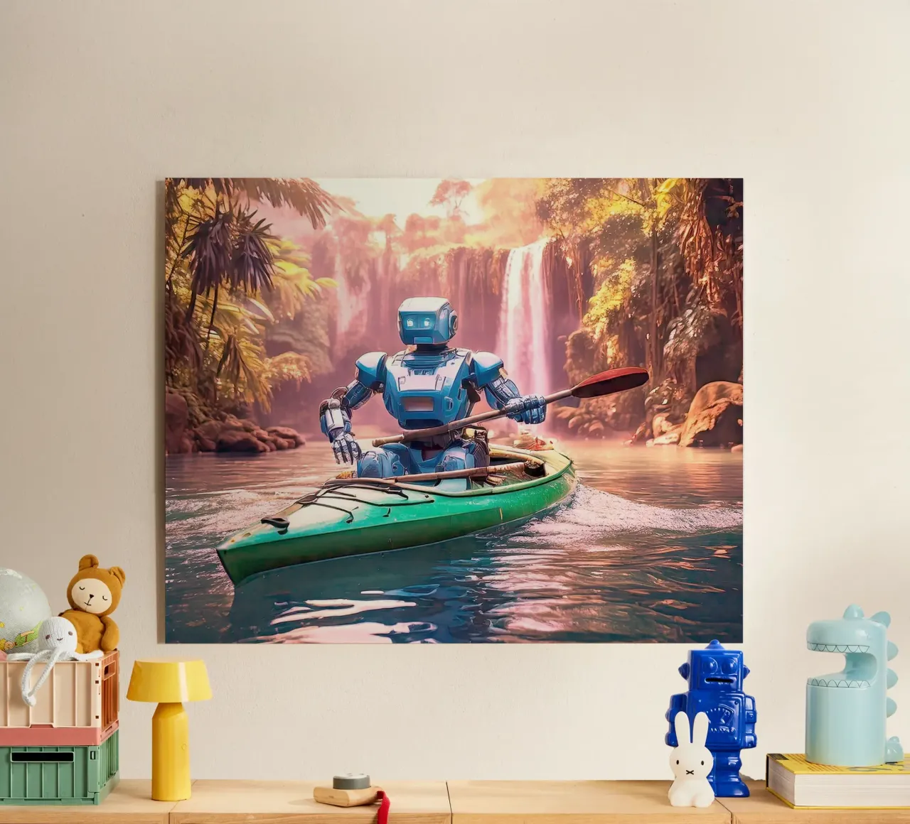 ROBOT EN CANOE. Rose plexiglass da Thierry vobmann photography