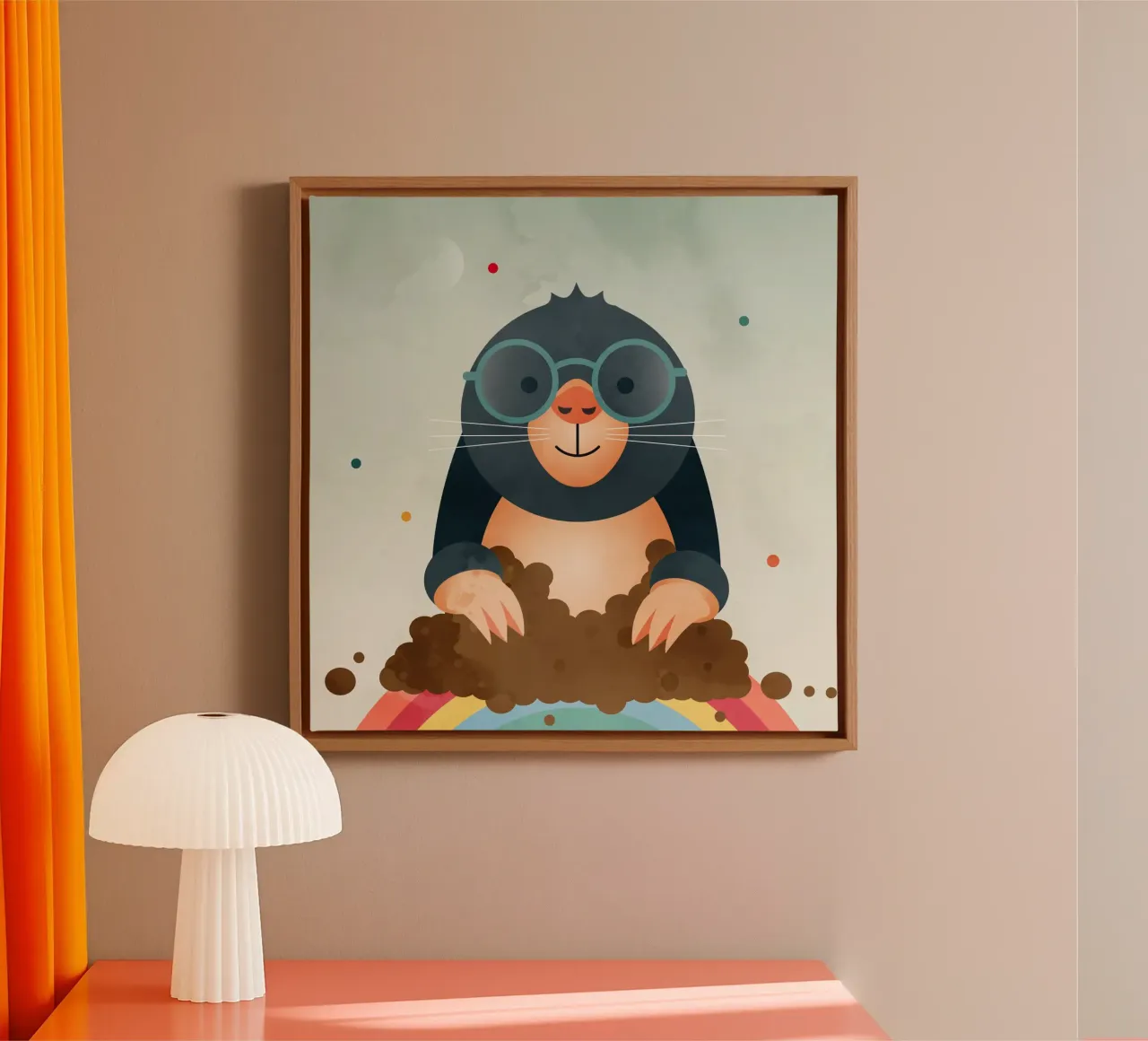 Friendly mole with glasses - Funny animal motif canvas with Floater frame by namosh