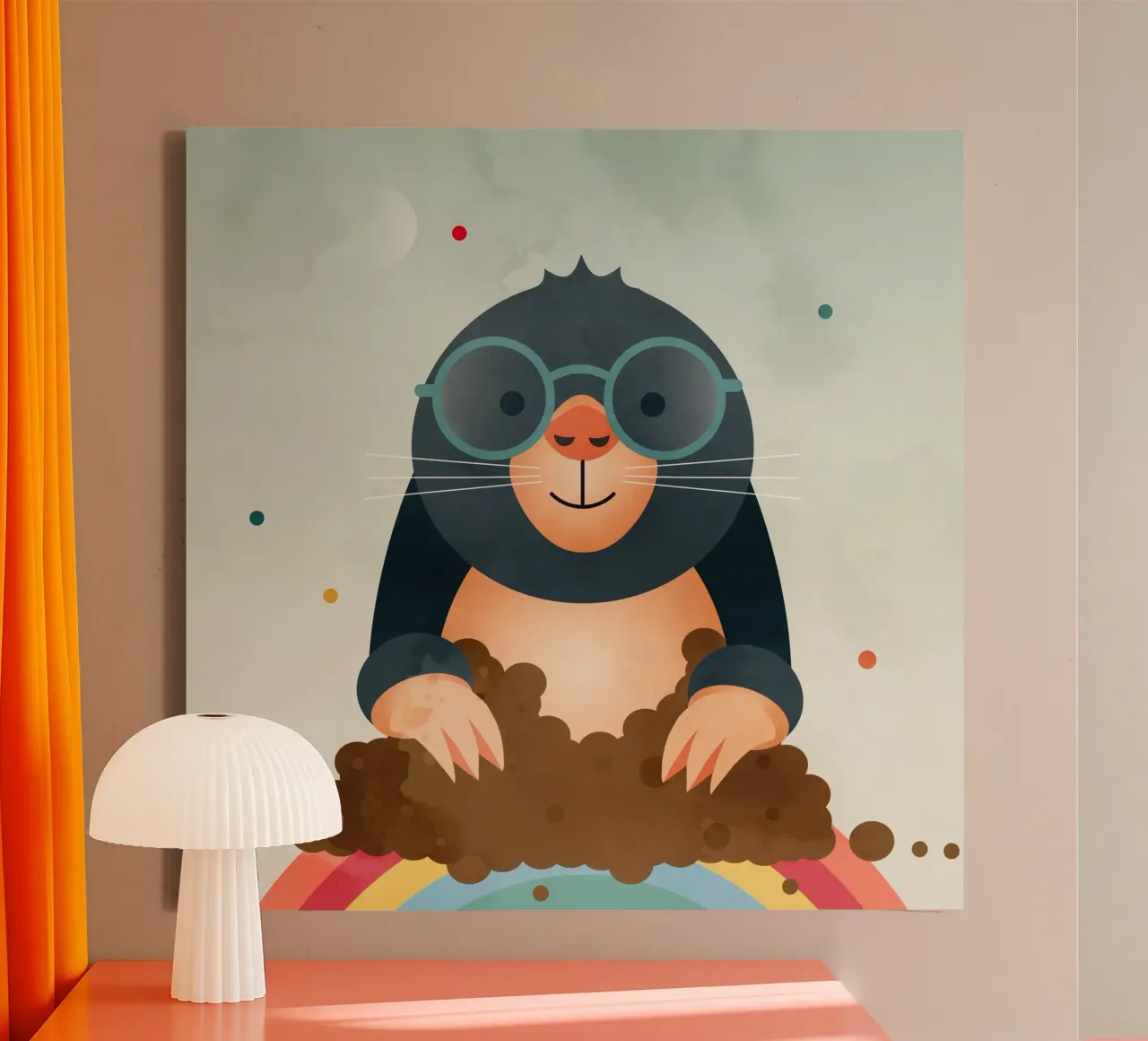 Friendly mole with glasses - Funny animal motif canvas with Floater frame by namosh