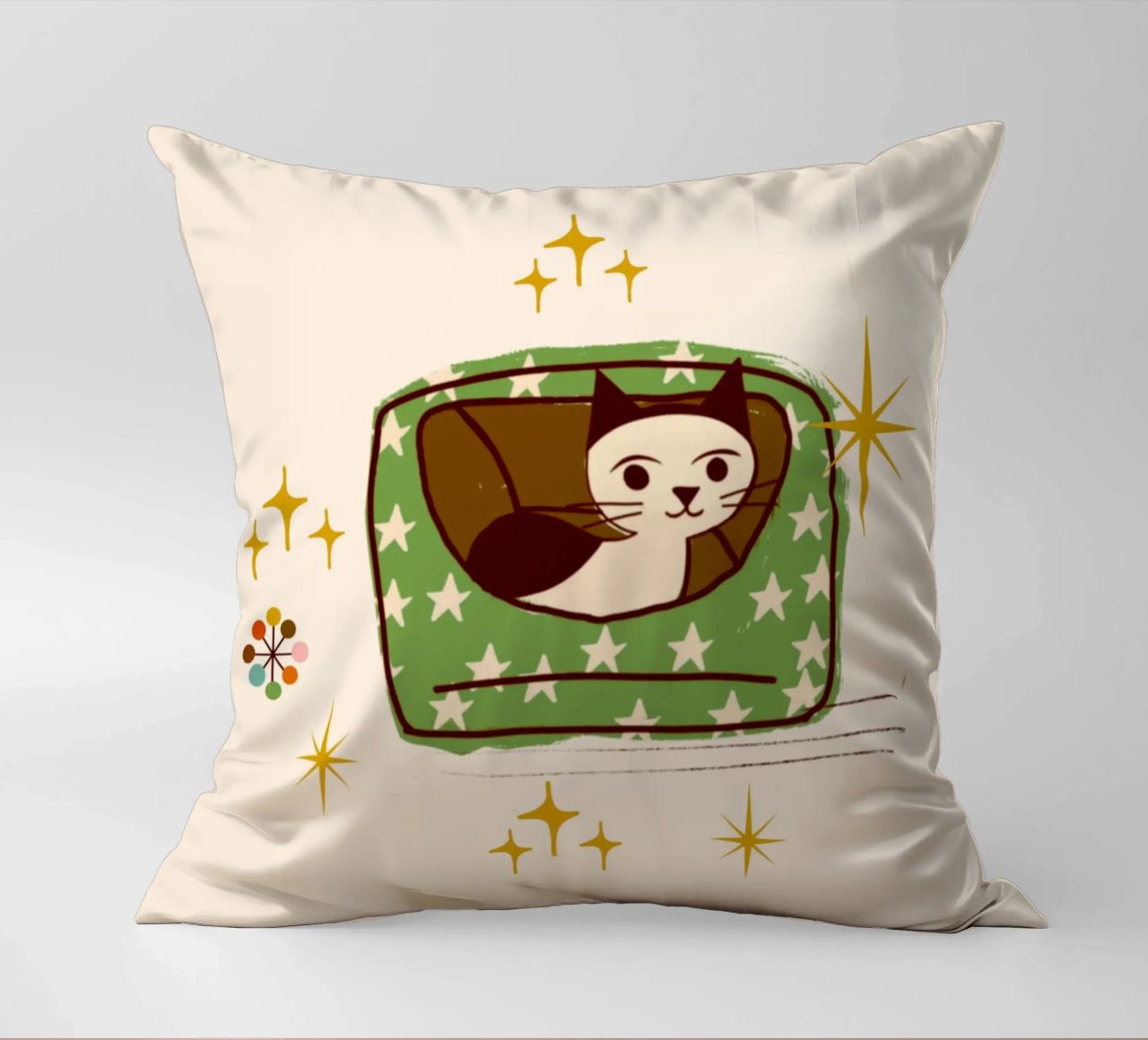 Chat rétro dans un lit étoilé coussin de susanacosta