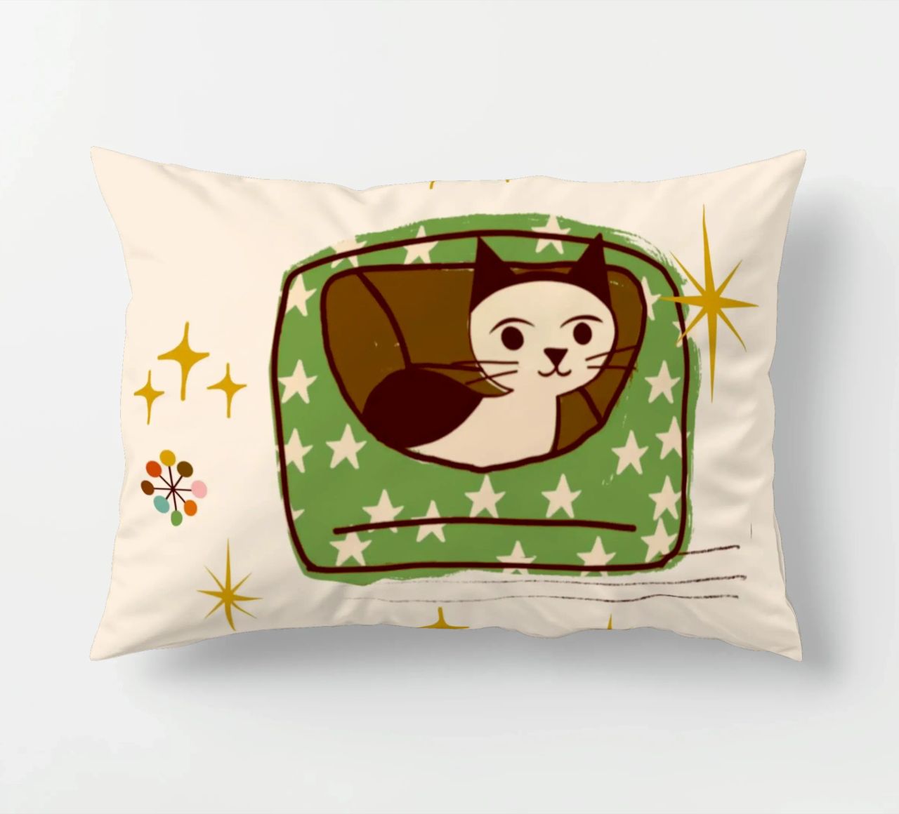 Chat rétro dans un lit étoilé coussin de susanacosta