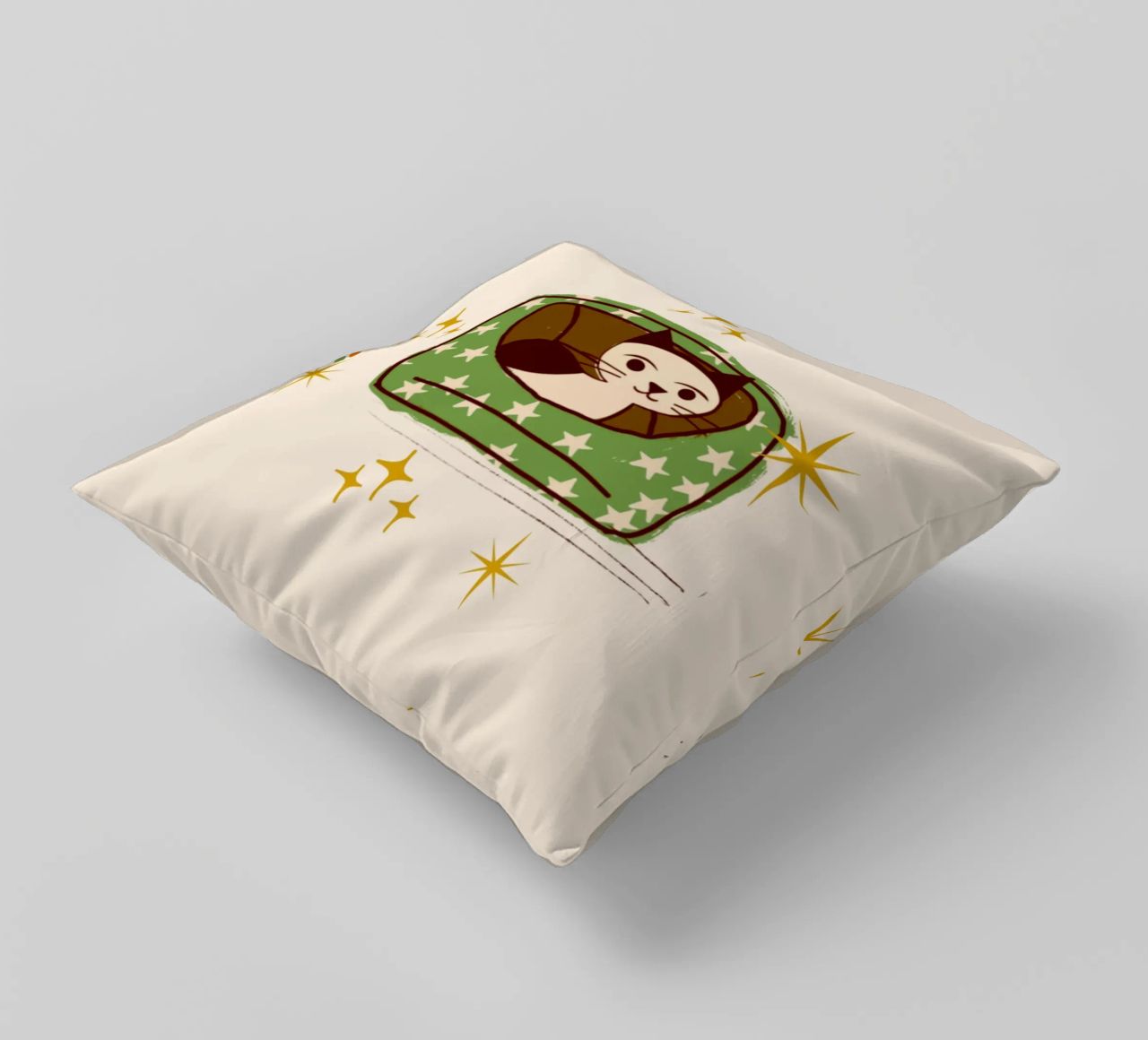 Chat rétro dans un lit étoilé coussin de susanacosta