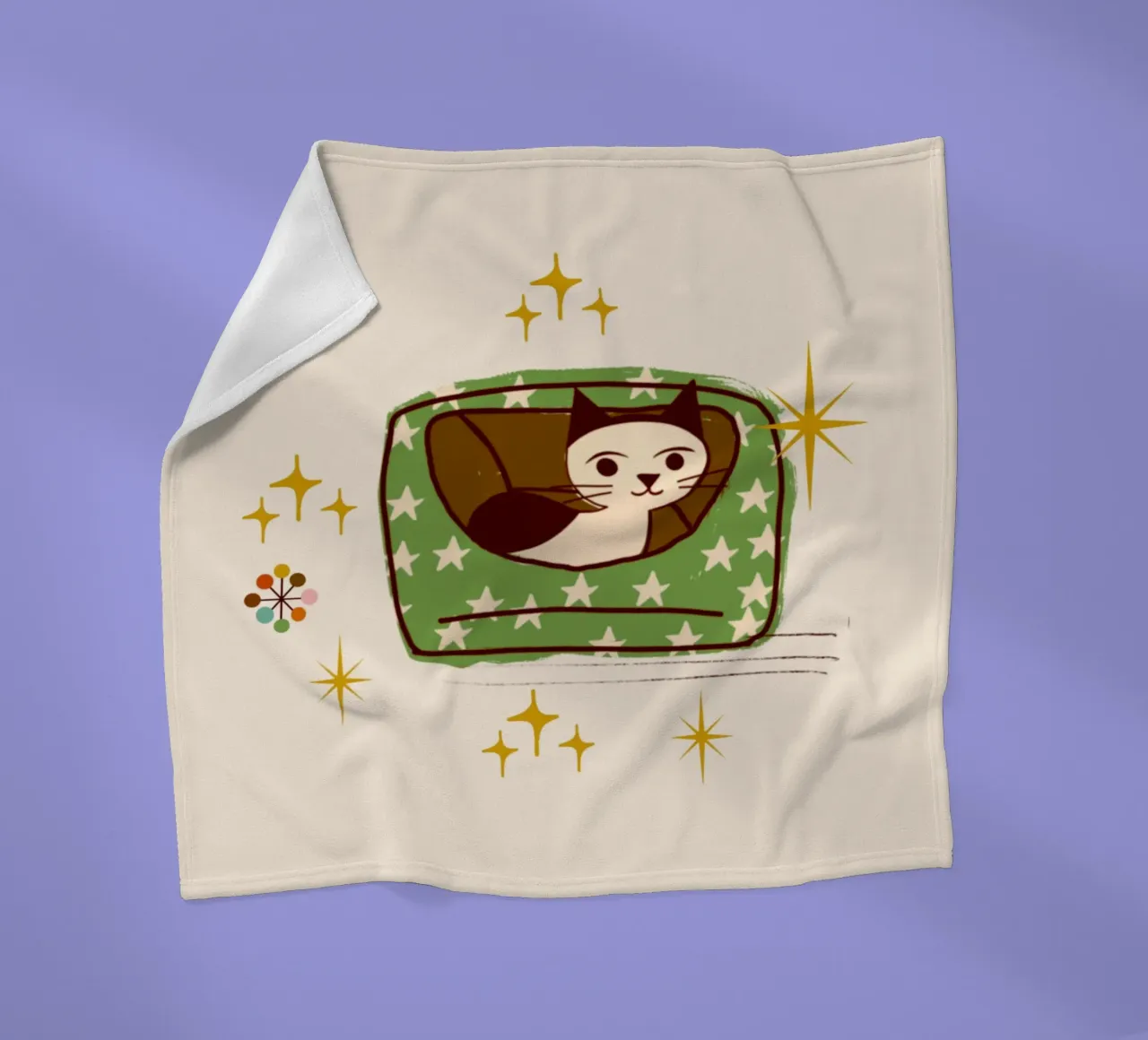 Retro Cat in Starry Bed fleece blanket by susanacosta