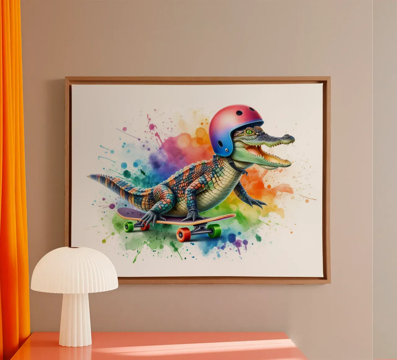 Schlittschuhlaufendes Krokodil Leinwand mit Schattenfugenrahmen von 🎁 ARTVI-SHOP