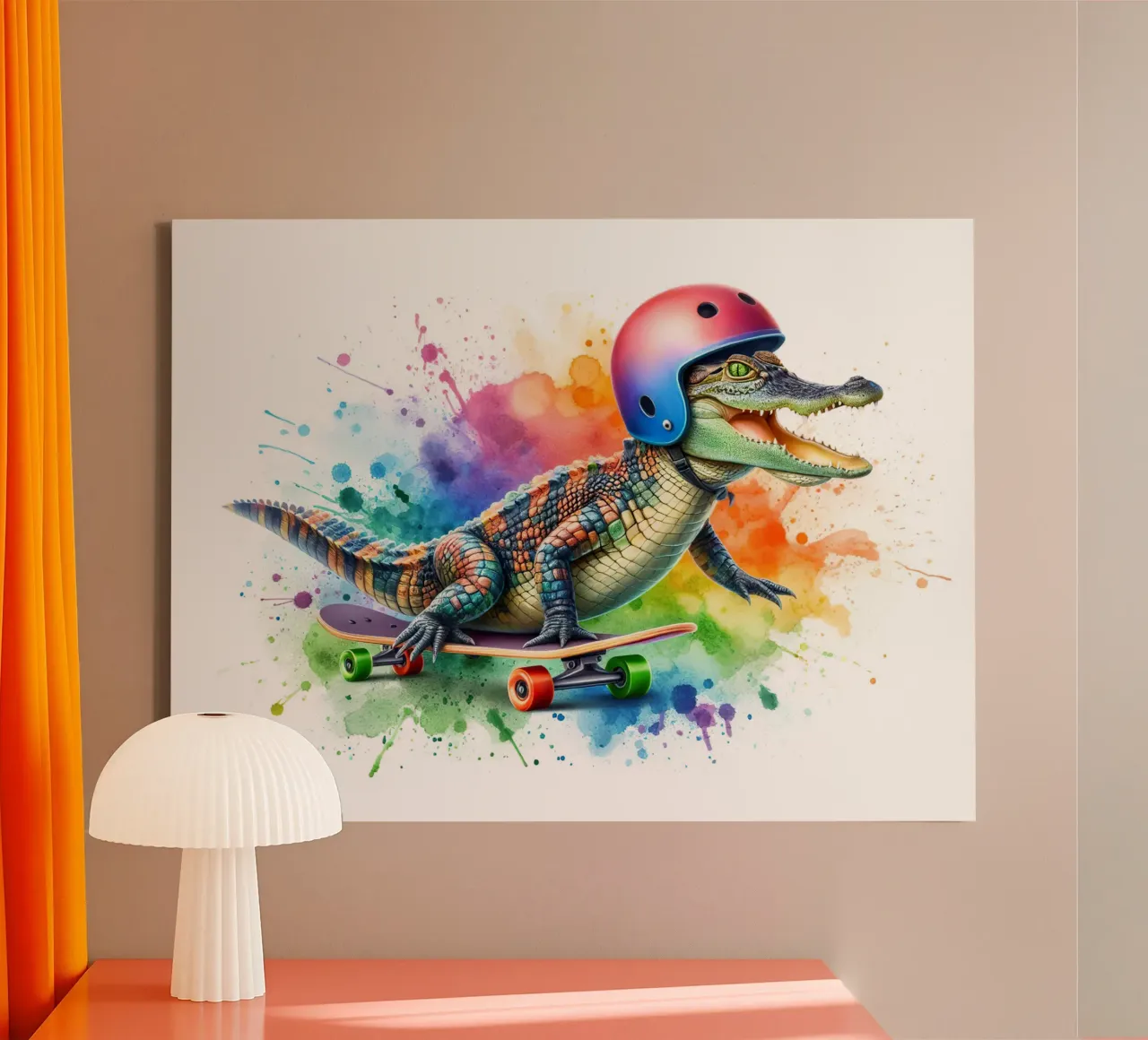 Schlittschuhlaufendes Krokodil Leinwand mit Schattenfugenrahmen von 🎁 ARTVI-SHOP