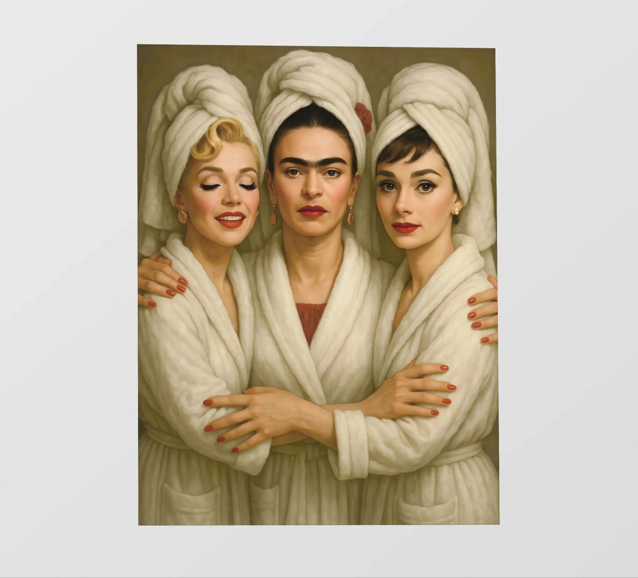 Marilyn Monroe Audrey Hepburn Frida Kahlo in accappatoio pellicola backlit da ARTOMATIC