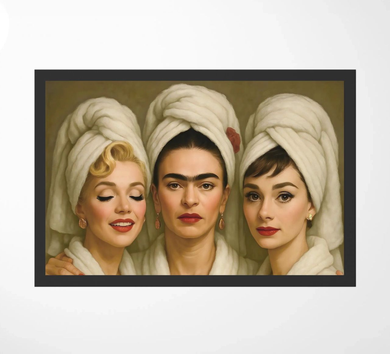 Marilyn Monroe Audrey Hepburn Frida Kahlo in accappatoio zerbino da ARTOMATIC