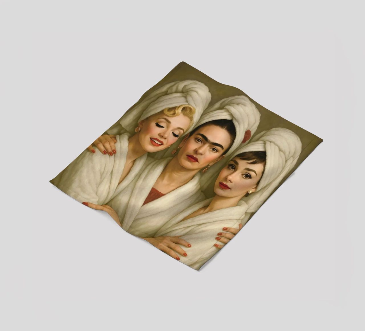 Marilyn Monroe Audrey Hepburn Frida Kahlo in accappatoio coperta in pile da ARTOMATIC