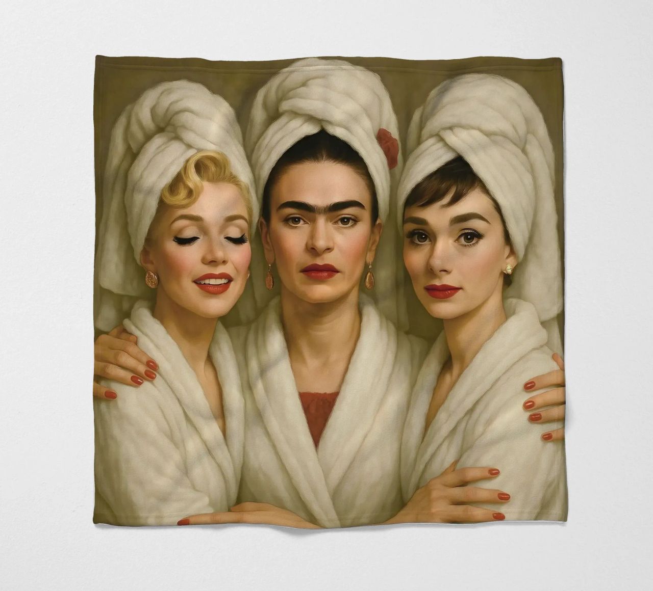 Marilyn Monroe Audrey Hepburn Frida Kahlo in accappatoio coperta in pile da ARTOMATIC